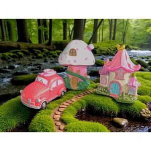 3 Piece Hand Painted, Hello Kitty Themed Fairy Houses